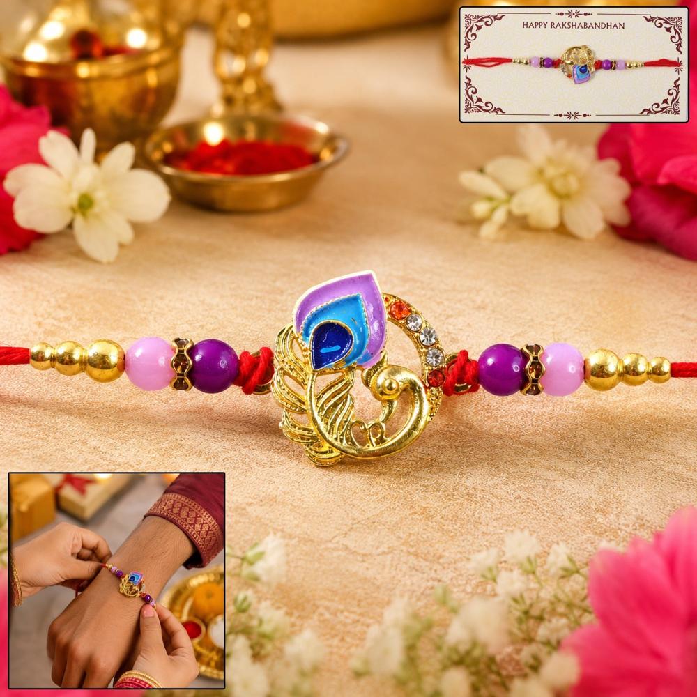 Rakshabandhan Peacock Rakhi - Elegant Traditional Brother Gift