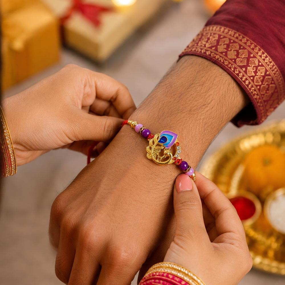 Rakshabandhan Peacock Rakhi - Elegant Traditional Brother Gift