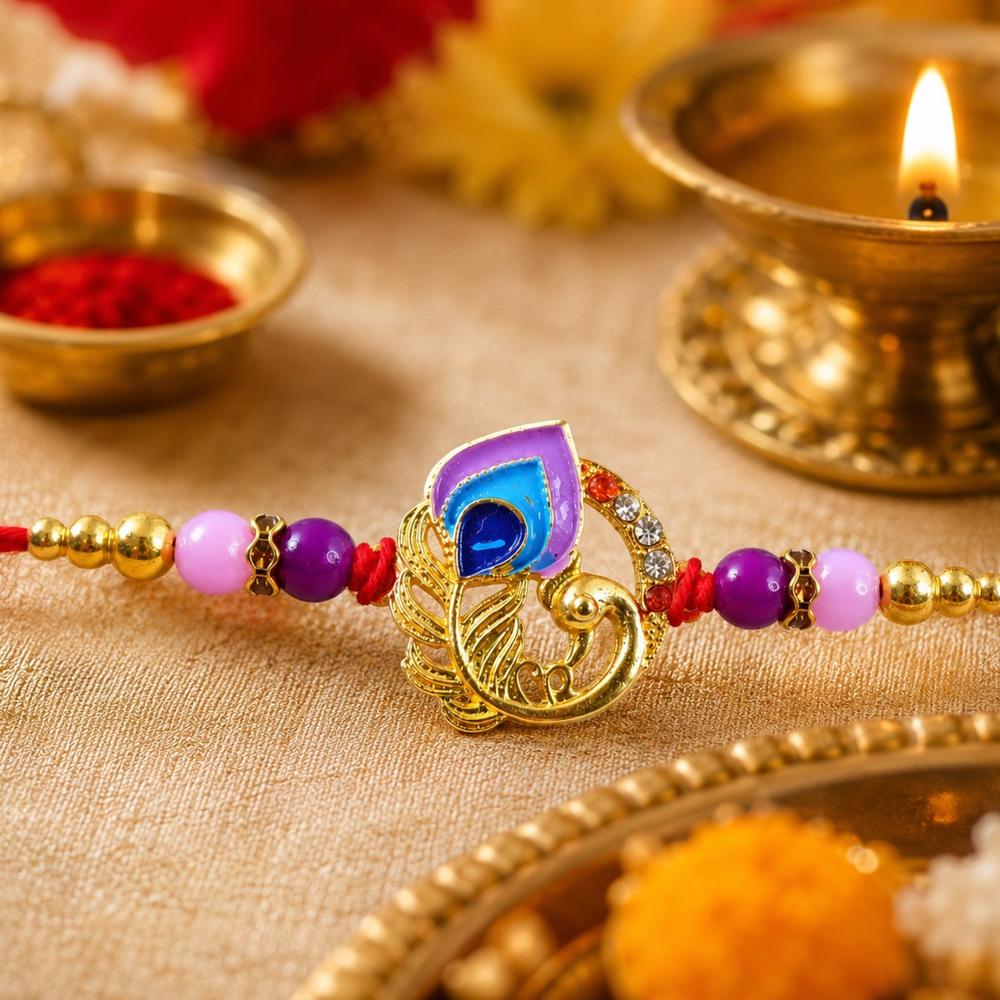 Rakshabandhan Peacock Rakhi - Elegant Traditional Brother Gift
