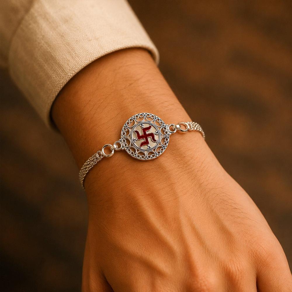 Rakshabandhan Silver Swastik Rakhi - Elegant Designer Gift