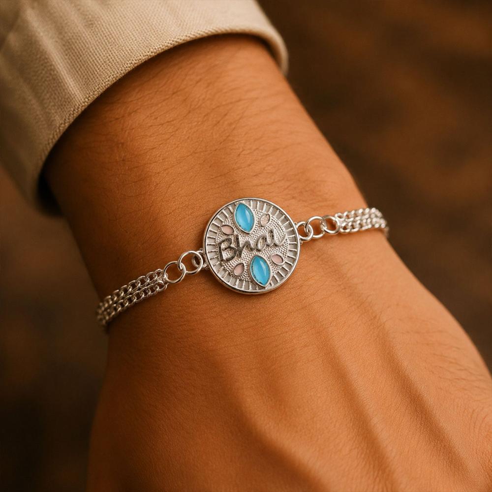 Silver Chain Floral Rakhi - Elegant Brother Gift for Raksha Bandhan