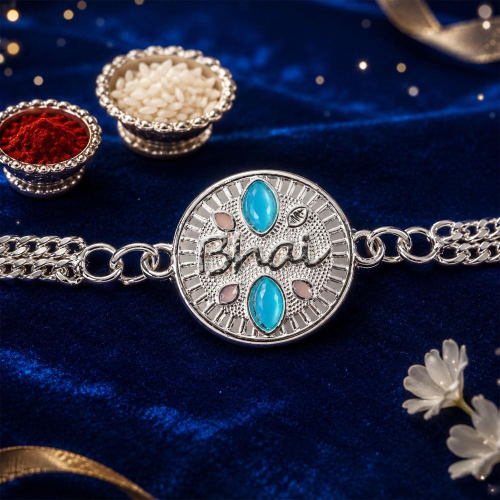 Silver Chain Floral Rakhi - Elegant Brother Gift for Raksha Bandhan