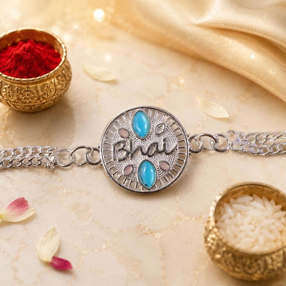 Silver Chain Floral Rakhi - Elegant Brother Gift for Raksha Bandhan