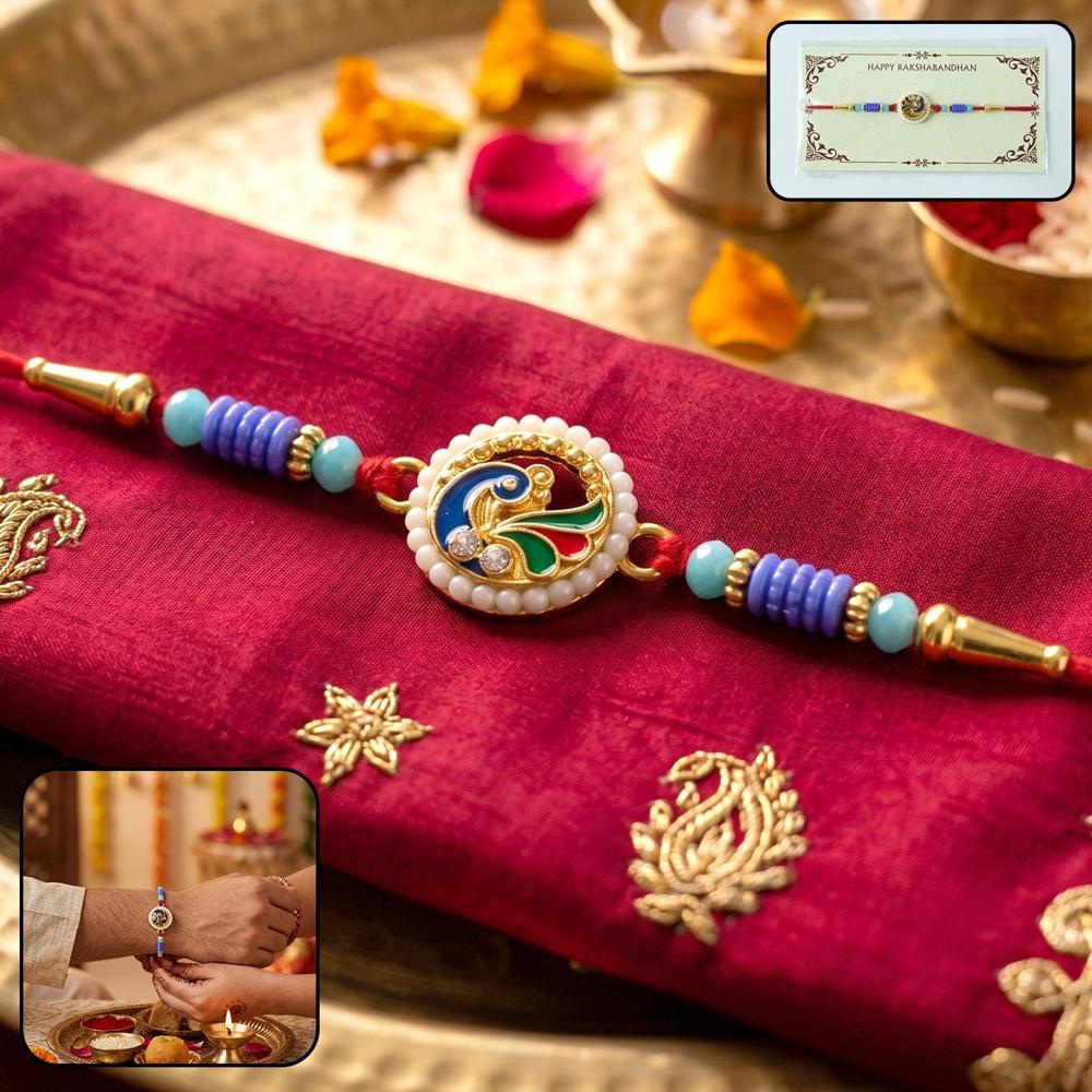 Peacock Pearl Rakhi - Elegant Designer Thread for Rakshabandhan