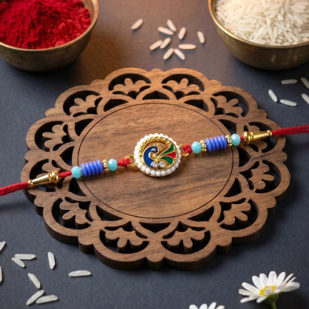 Peacock Pearl Rakhi - Elegant Designer Thread for Rakshabandhan