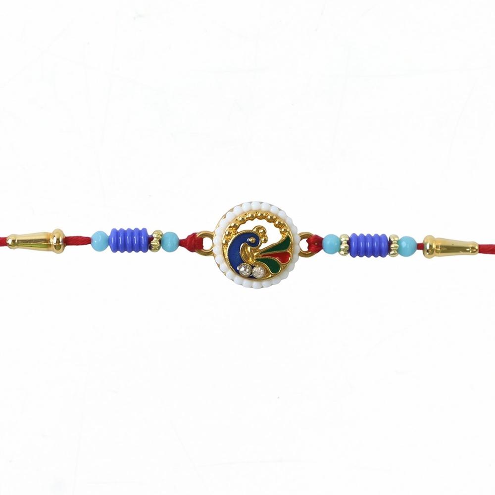 Peacock Pearl Rakhi - Elegant Designer Thread for Rakshabandhan