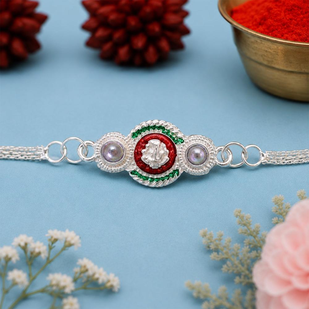 Silver Ganesha Rakhi - Elegant Dual Chain for Raksha Bandhan