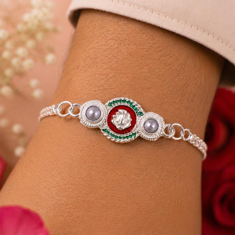 Silver Ganesha Rakhi - Elegant Dual Chain for Raksha Bandhan