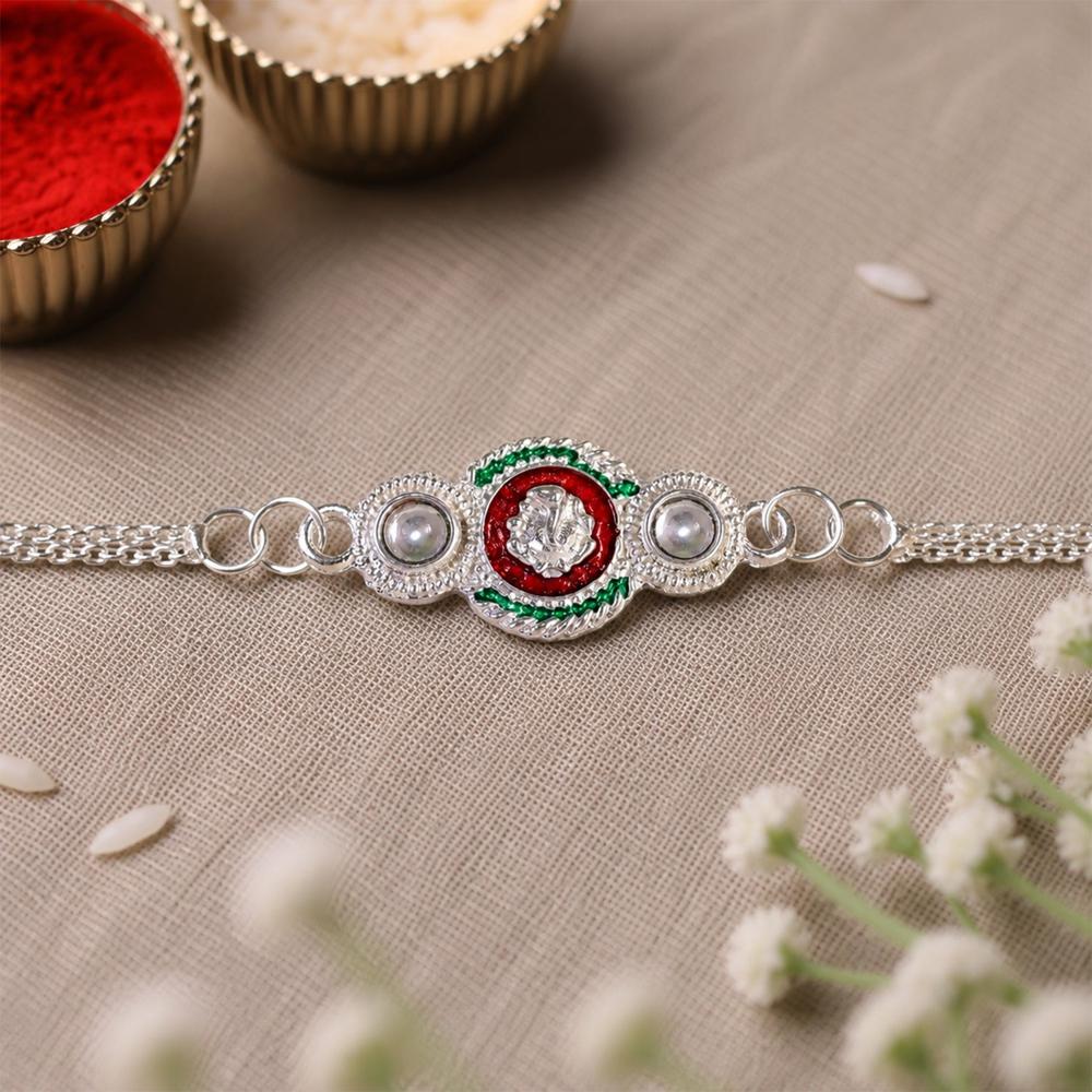 Silver Ganesha Rakhi - Elegant Dual Chain for Raksha Bandhan
