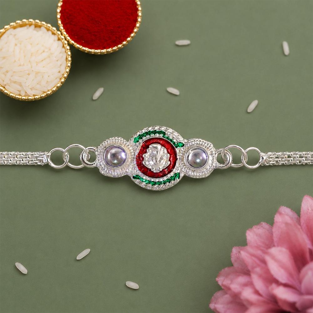 Silver Ganesha Rakhi - Elegant Dual Chain for Raksha Bandhan