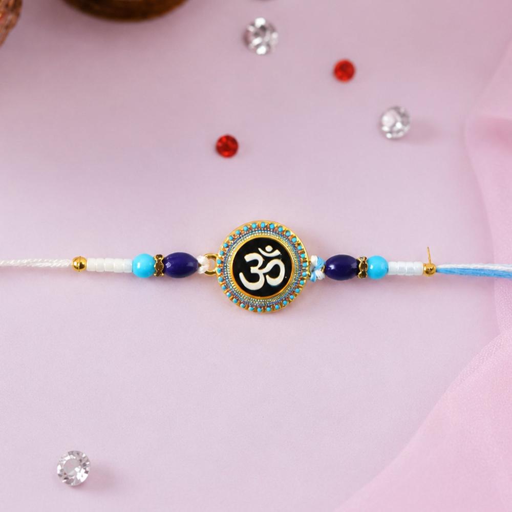 Om Blue Beads Rakhi - Traditional, Stylish & Comfortable for Raksha Bandhan