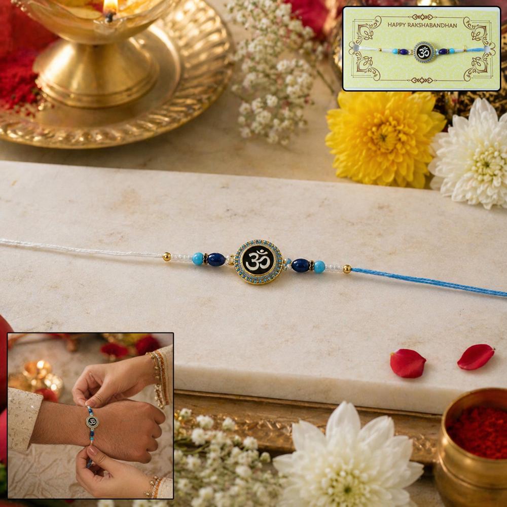 Om Blue Beads Rakhi - Traditional, Stylish & Comfortable for Raksha Bandhan