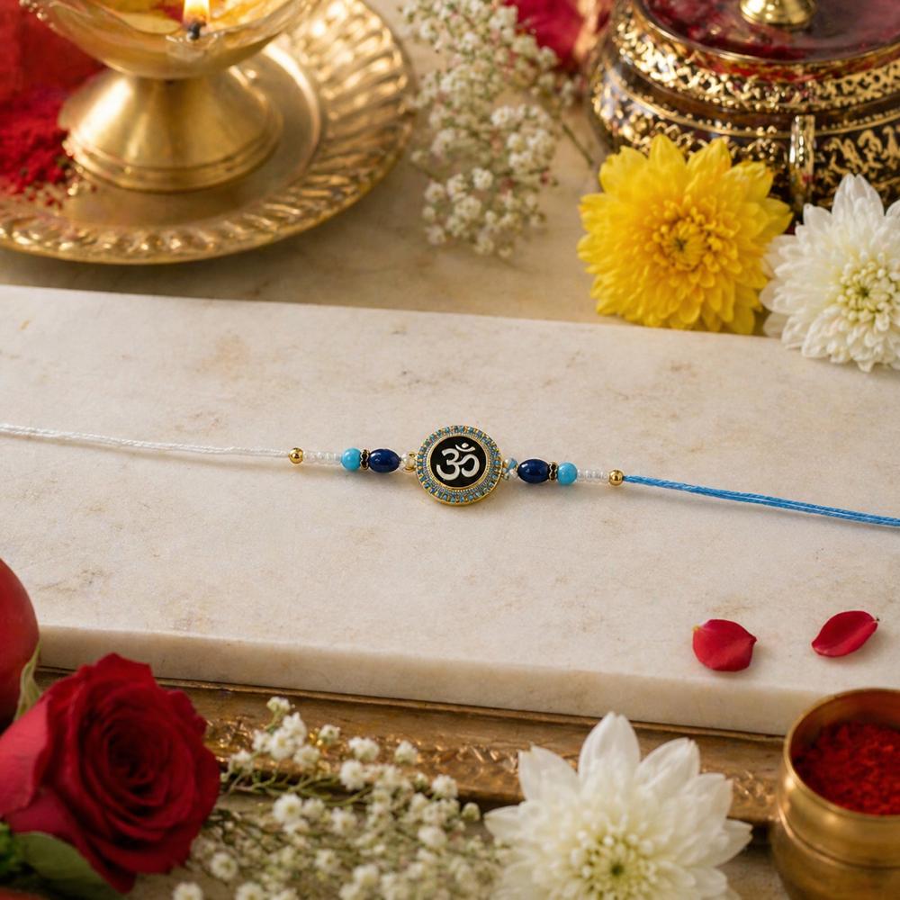 Om Blue Beads Rakhi - Traditional, Stylish & Comfortable for Raksha Bandhan