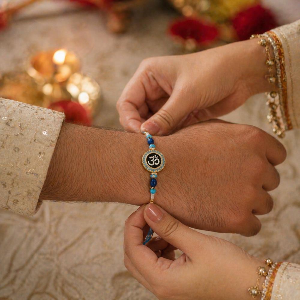 Om Blue Beads Rakhi - Traditional, Stylish & Comfortable for Raksha Bandhan