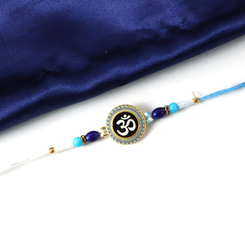 Om Blue Beads Rakhi - Traditional, Stylish & Comfortable for Raksha Bandhan