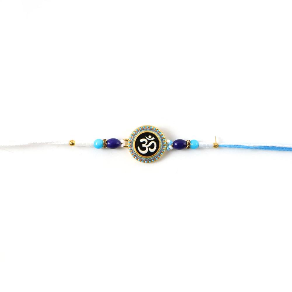 Om Blue Beads Rakhi - Traditional, Stylish & Comfortable for Raksha Bandhan