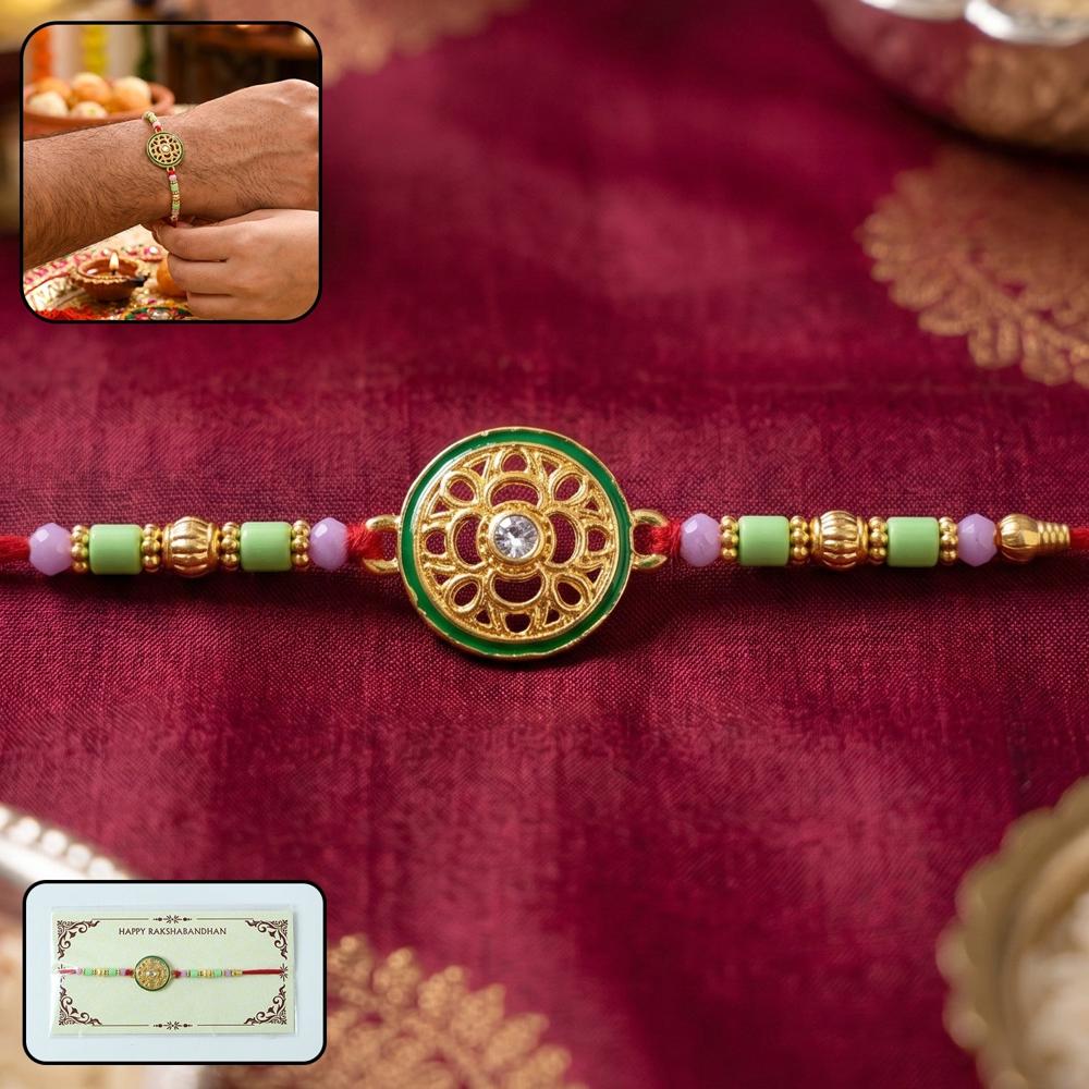 Rakhi - Beautiful Designer Golden Floral Wheel For Raksha Bandhan - Application: Multipurpose Use