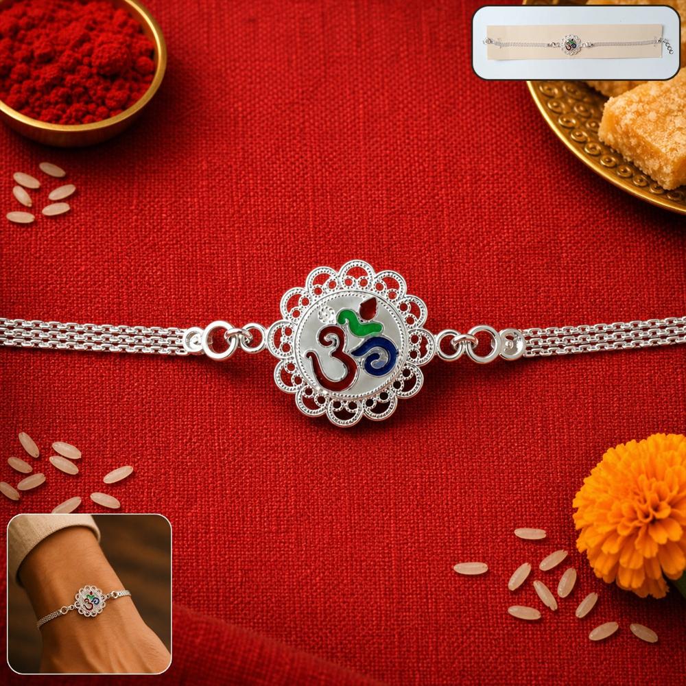 Silver Om Chain Rakhi - Elegant & Meaningful Festival Gift