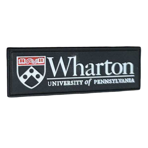 Wharton University Silicone Label - Color: Black Background With White And Red Logo/Text
