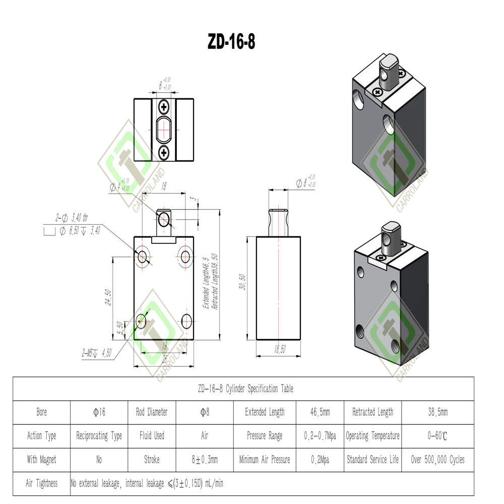 Foxconn-certified Zd-16-8 Compact Cylinder For Iphone Production Line | 16mm Bore 8mm Stroke - Capacity: 16 Milliliter (Ml)