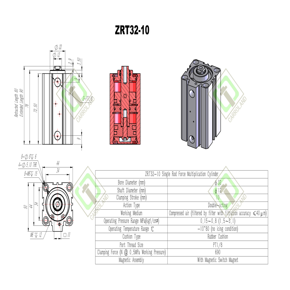 Foxconn-Certified ZRT32-10 Tandem Cylinder for iPhone Line | 690N Single-Rod Force Clamp