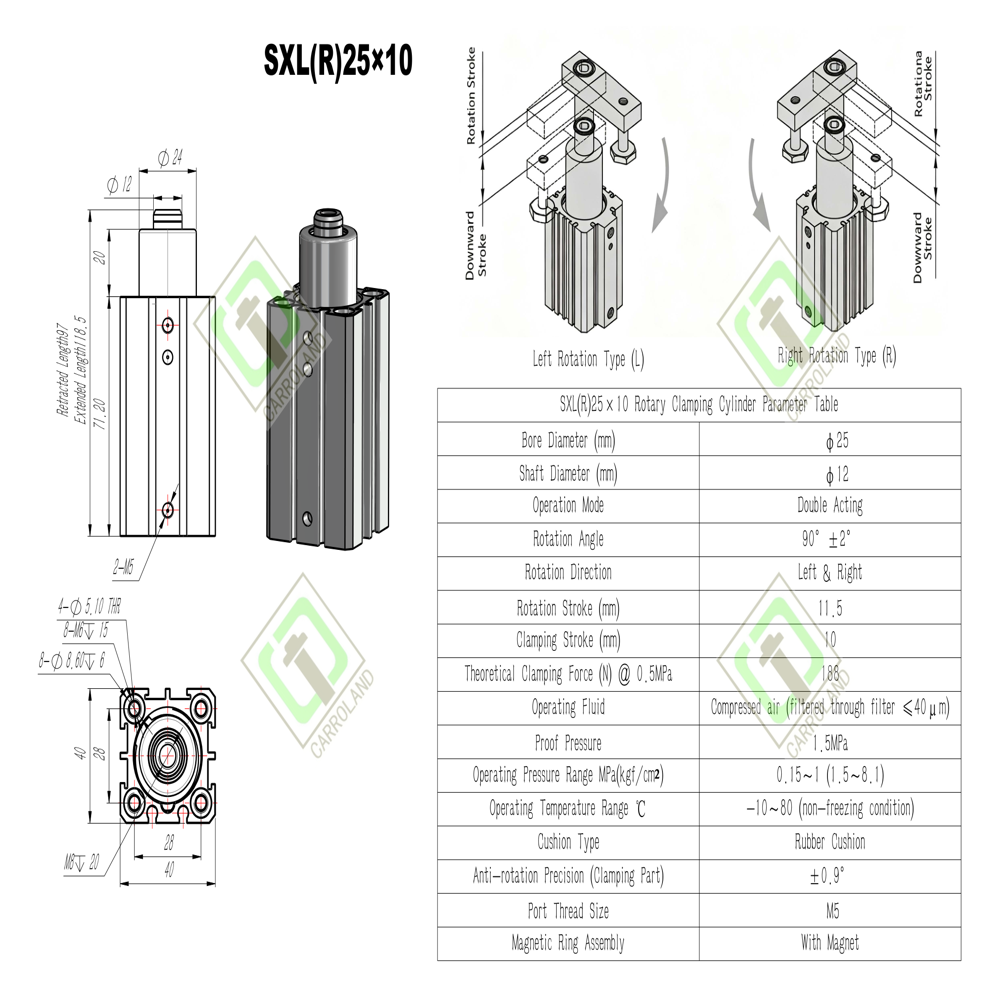 Foxconn-Certified SXL(R)25x10 Rotary Clamping Cylinder for iPhone Line | 90 deg 188N Clamp