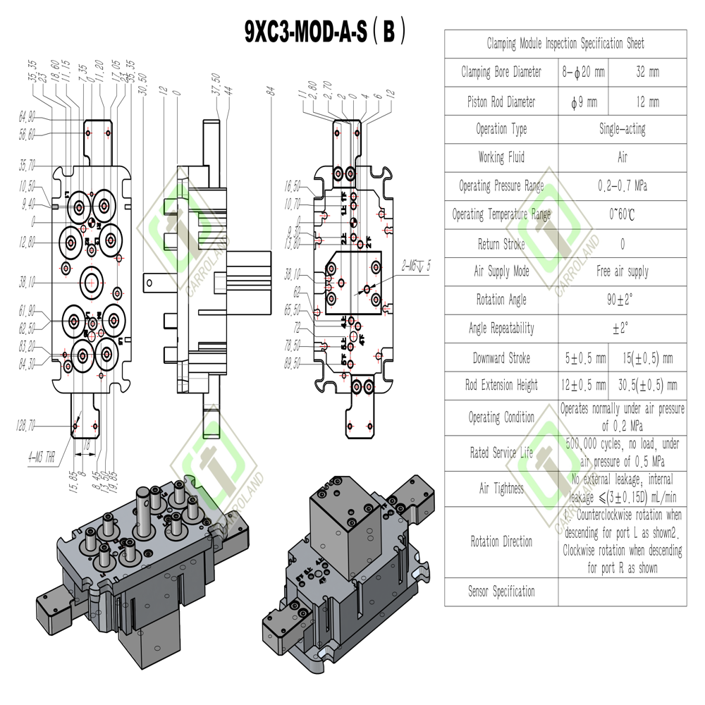 Foxconn-Certified 9XC3-MOD-A-S (B) 8-Station Pneumatic Clamping Unit for iPhone Line | 90deg Rotation 500K Cycles