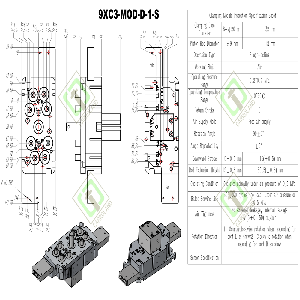 Foxconn-Certified 9XC3-MOD-D-1-S Extended 8-Station Pneumatic Clamping Module for iPhone Line | 90deg 500K Cycles