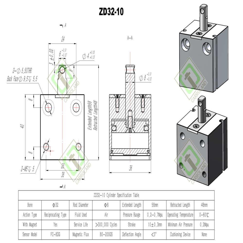 Foxconn-Certified ZD32-10 High-Thrust Compact Cylinder for iPhone Line | 32mm Bore 10mm Stroke
