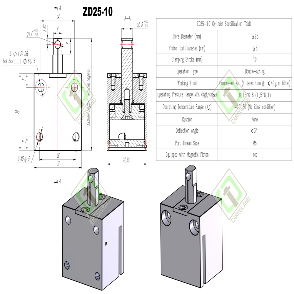 Foxconn-Certified ZD25-10 Compact Magnetic Cylinder for iPhone Line | 25mm Bore 10mm Stroke