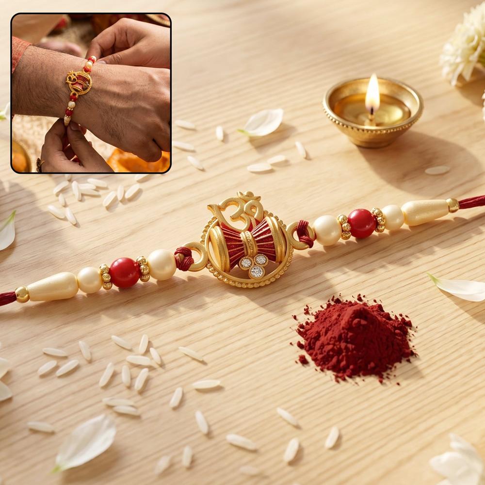Golden Damru Om Rakhi - Traditional Festive Thread for Brothers