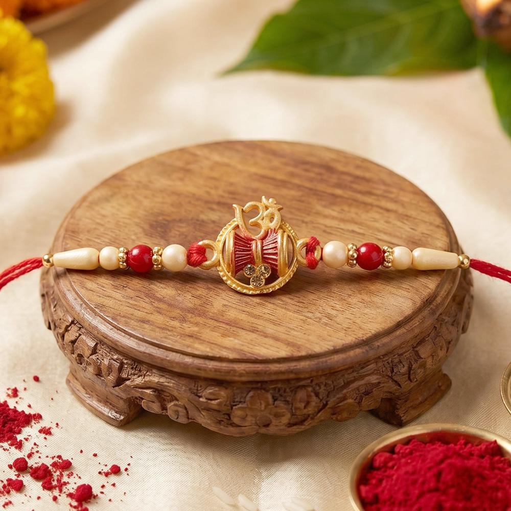 Golden Damru Om Rakhi - Traditional Festive Thread for Brothers