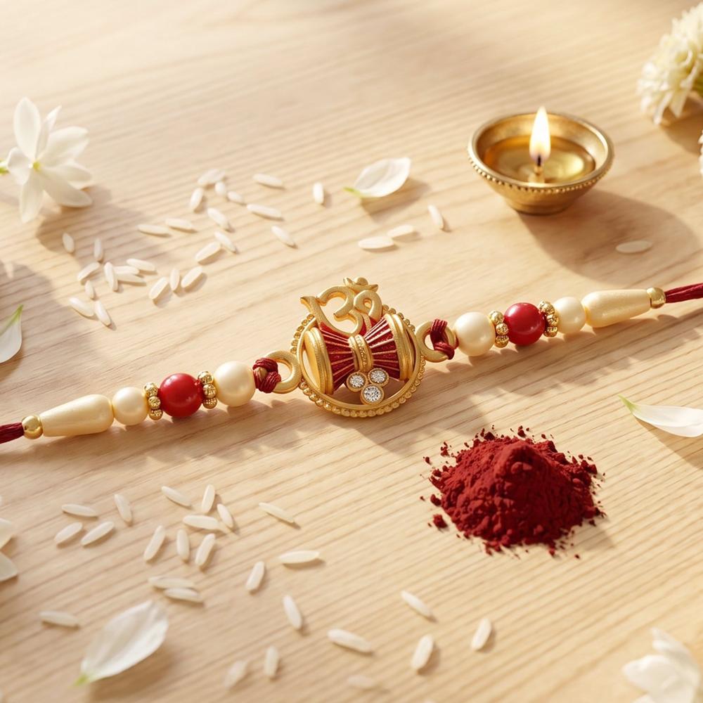 Golden Damru Om Rakhi - Traditional Festive Thread for Brothers