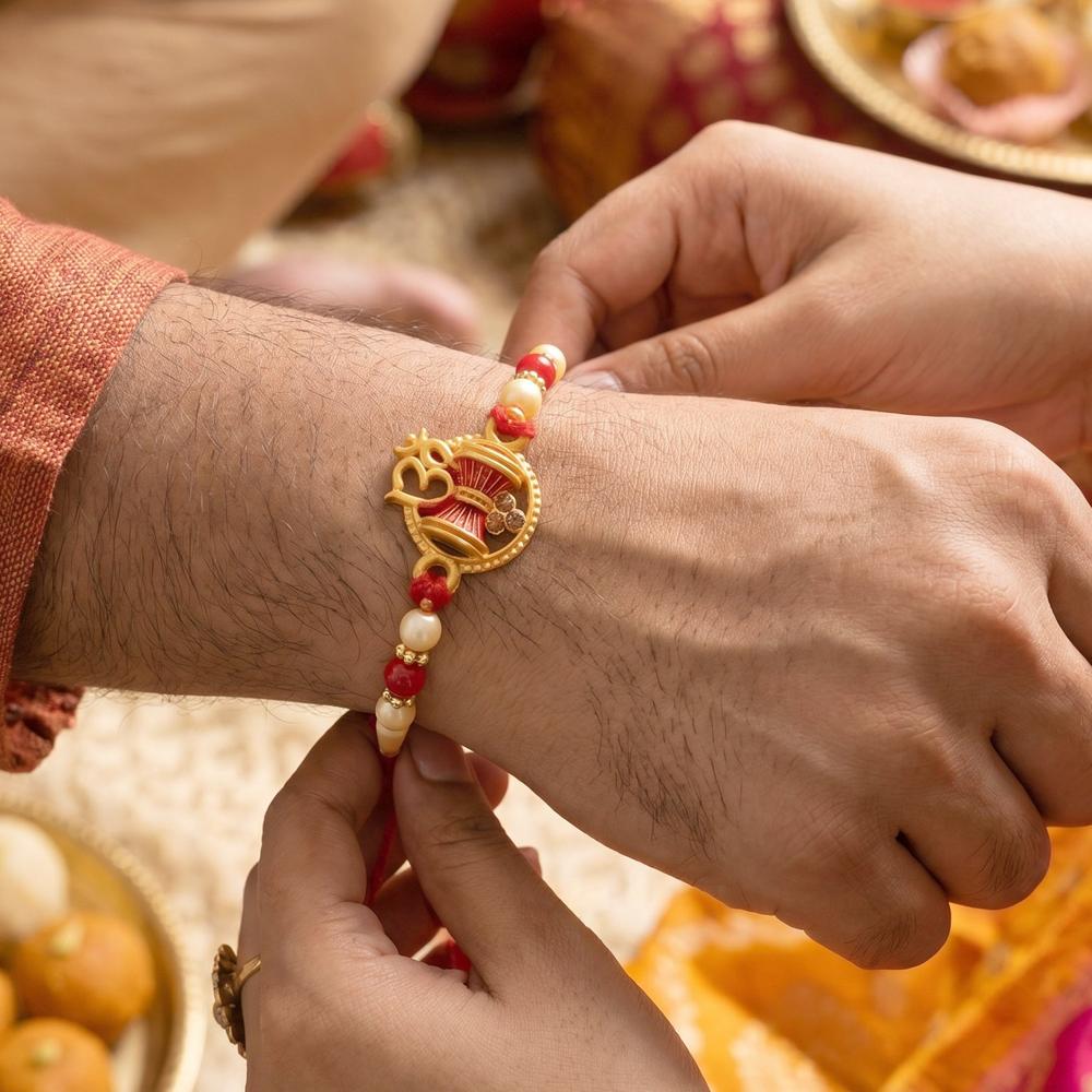 Golden Damru Om Rakhi - Traditional Festive Thread for Brothers
