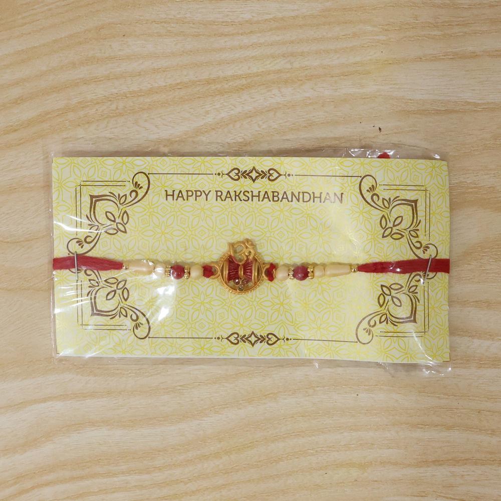Golden Damru Om Rakhi - Traditional Festive Thread for Brothers