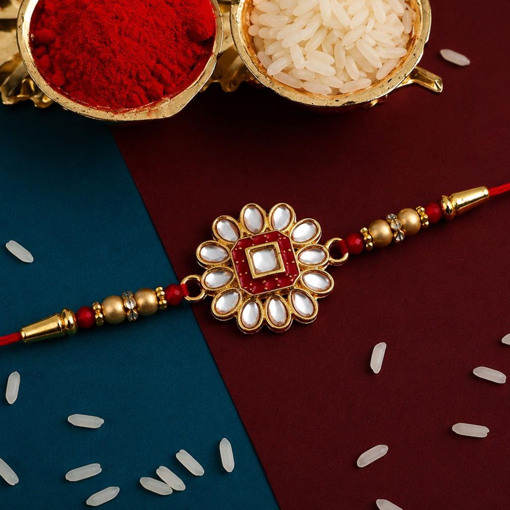 Traditional Rakhi - Flower Design With Stones & Beads - Application: Multipurpose Use
