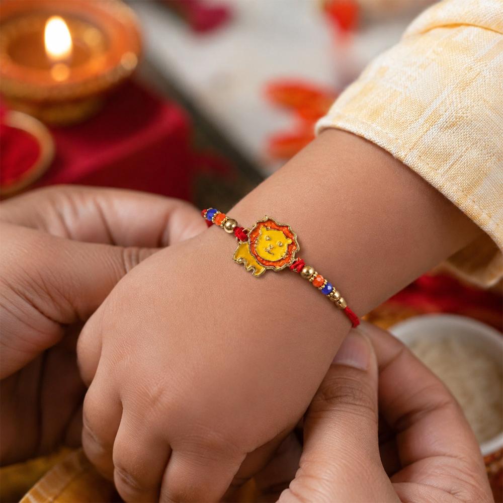 Kids Rakhi - Cute Lion Design with Colorful Beads