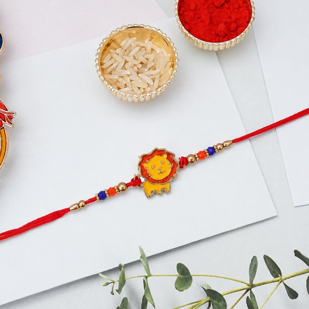 Kids Rakhi - Cute Lion Design with Colorful Beads