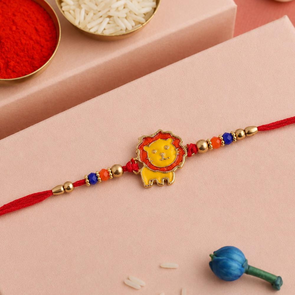 Kids Rakhi - Cute Lion Design with Colorful Beads