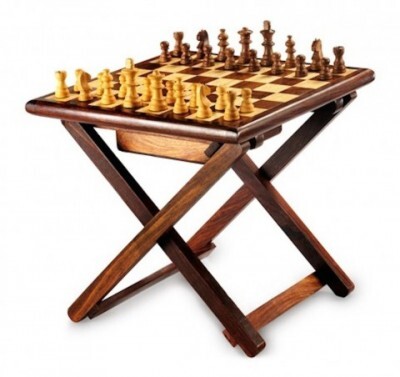 Chess Board Stand - Solid Rosewood Hardwood, 18x18 Inches, Foldable with Storage Drawer, Lacquer Finish, Non-Slip Base