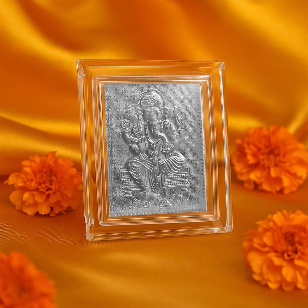 Embossed Silver-Plated Lord Ganesha Photo Frame (1 Pc) - Application: As Per Product Requirement
