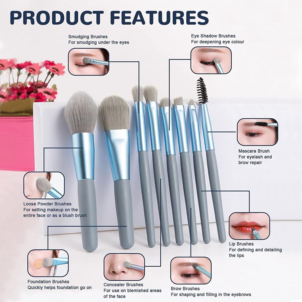 8-Piece Mini Makeup Brush Kit Portable Premium Synthetic Set with Case (Mix Colors)