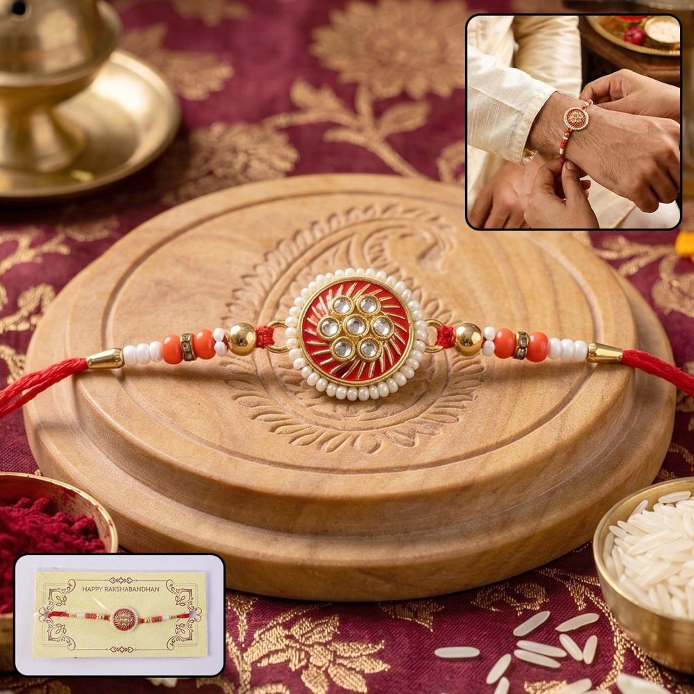 Rakshabandhan Golden Floral Design Beaded Rakhi - Traditional Gift For Brothers - Application: Multipurpose Use