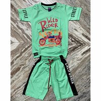 Mint Green Lucky Baby Boys Printed T-Shirt And Shorts Set -