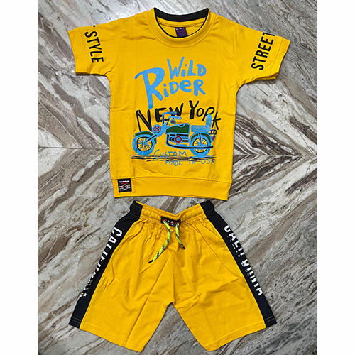 Bright Yellow Lucky Baby Boys Printed T-Shirt And Shorts Set - Age Group: 6 Months - 3 Years