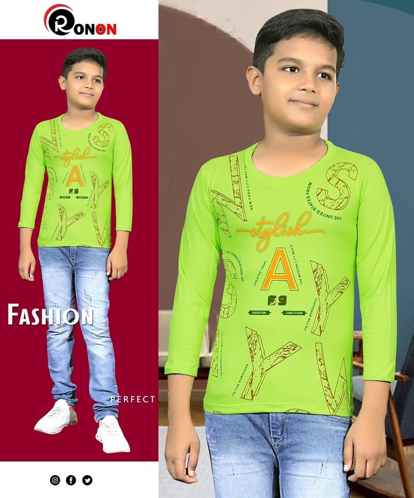 Green Ron On Boys Full Sleeve Graphic Printed T-Shirt