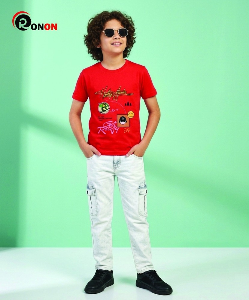 Red Ron On Boys Half Sleeve Graphic Printed T-Shirt