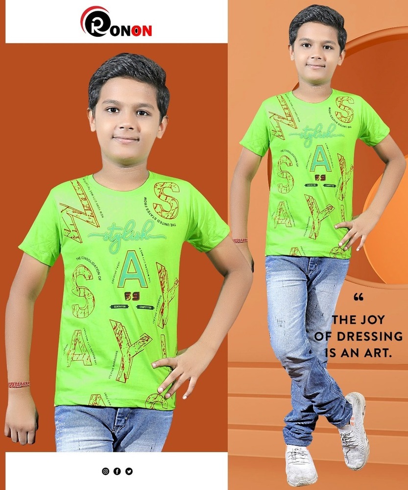 Green Ron On Boys Half Sleeve Graphic Printed T-Shirt