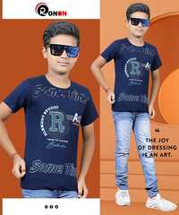 Navy Blue Ron On Boys Half Sleeve Graphic Printed T-Shirt