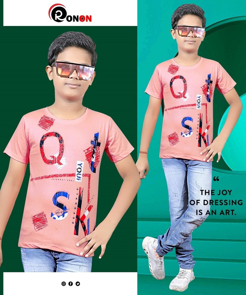 Light Pink Ron On Boys Half Sleeve Graphic Printed T-Shirt